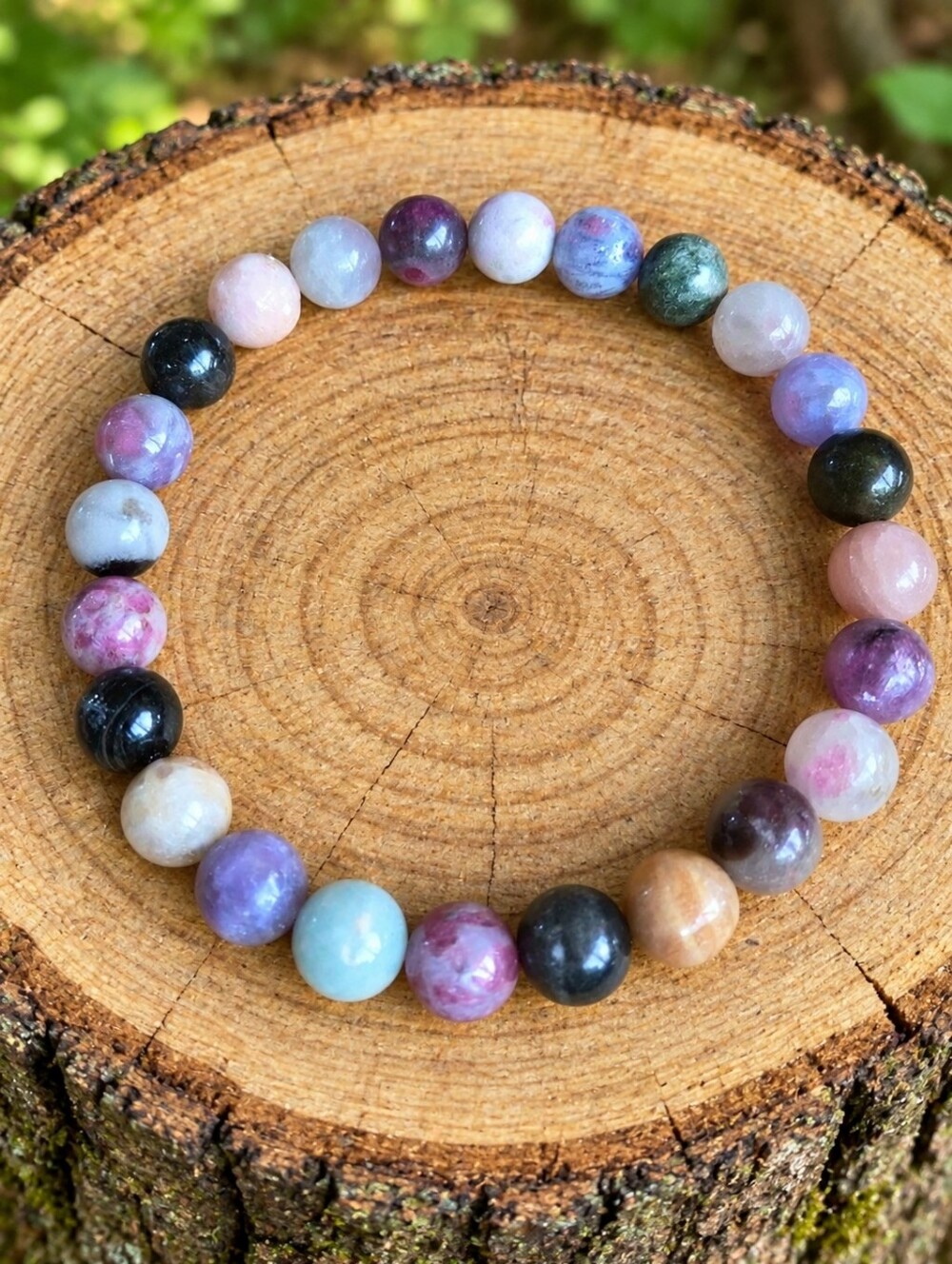 Tourmaline Beaded Stretch Bracelet | Handmade